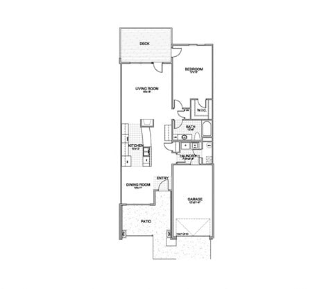 Floor plan for 1 bed, 1 bath, 1105 sqft